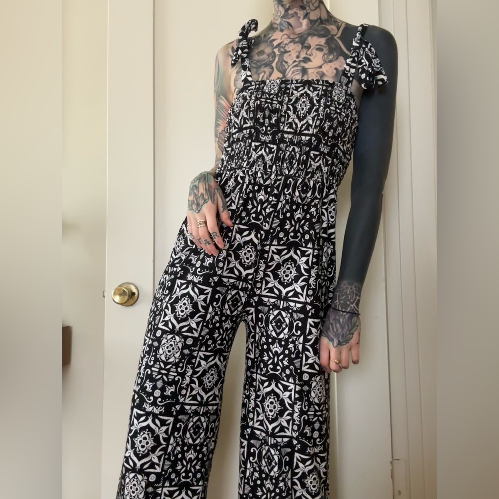 SO Boho Black & White Pattern Jumpsuit S